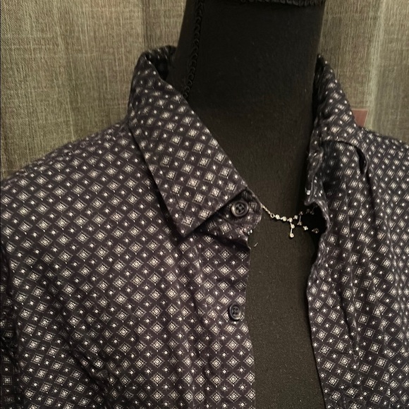 Blue and White Casual Button Down Shirt with Micro-Check Pattern - Picture 3 of 4